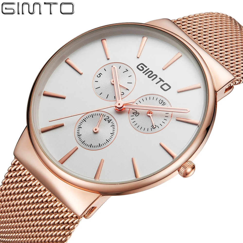 

GIMTO Relogio Masculino Stainless Steel Mesh Band Men Watch 2017 Gold Watch Men Waterproof Montre Homme Male Hour Date Clock Men