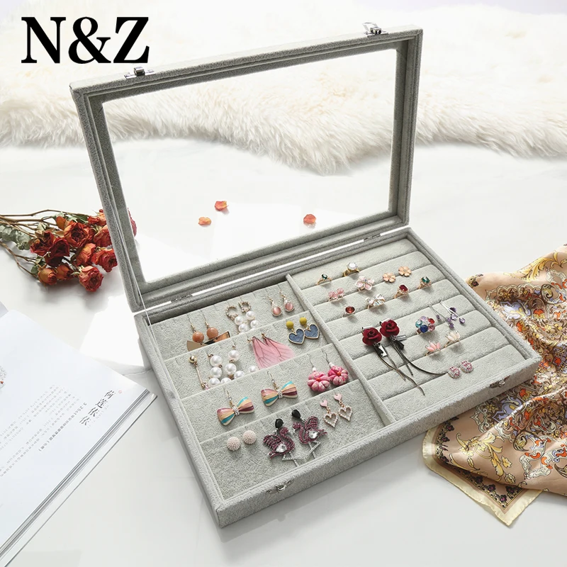 

N&Z Fashion Mixed Jewelry Storage Box Good Grey Velvet Jewelry Box For Use Earrings/Ring Z1326