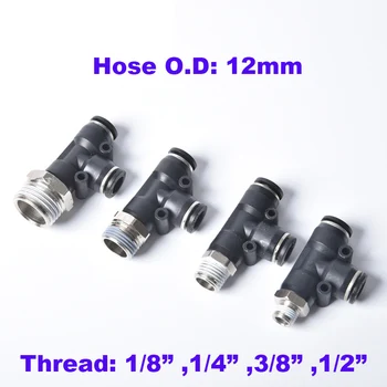 

GOGO three-joint thread side 3 way hose connector tee fitting 12mm 1/8 1/4 3/8 1/ BSP triangle for pneumatic air valve