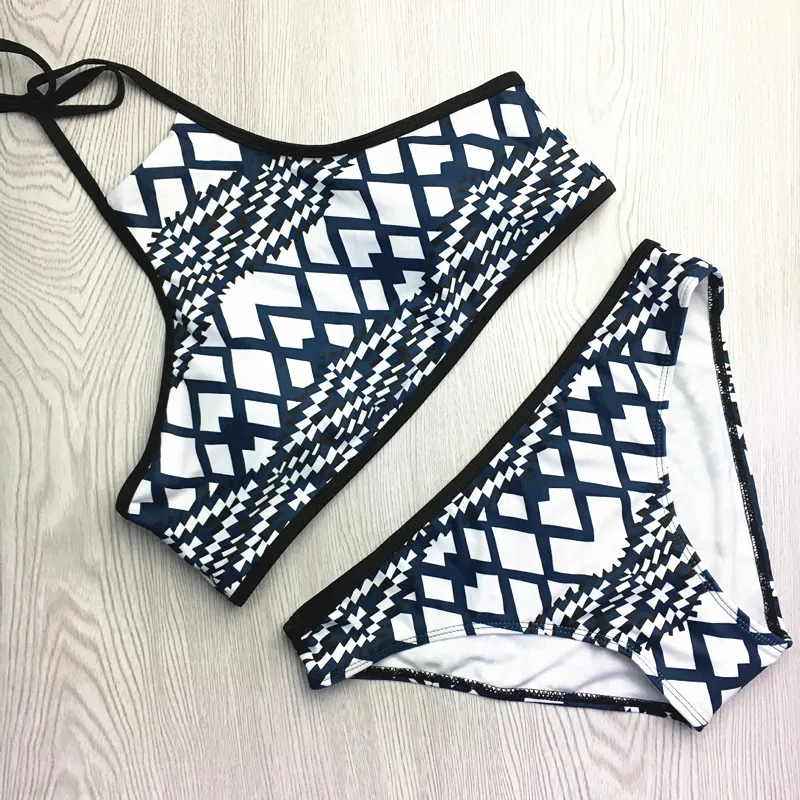 2017 Black and White Geometric Patterns Girls Sexy Bikini Women Tankini