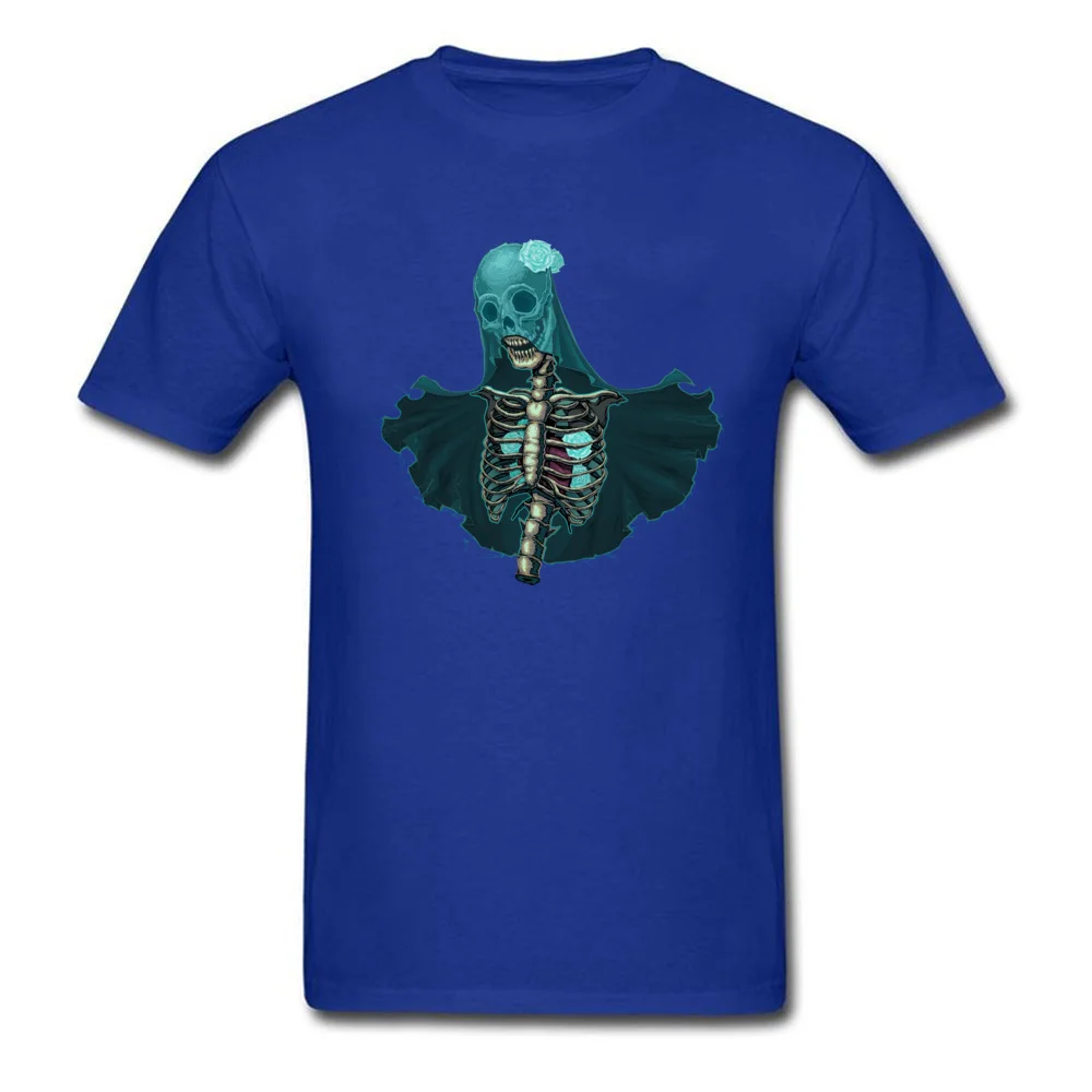 2018 New Fashion Male Tshirts cosie Unique Tops & Tees Pure Cotton Short Sleeve Simple Style Tops T Shirt Round Neck Skeleton with veil and white roses blue