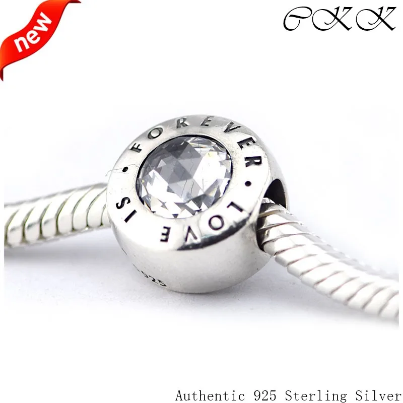 

Authentic 925 Sterling Silver Love is Forever Charm Beads With Clear CZ for Jewelry Making Fit Bracelets DIY Fine Jewelry PF331