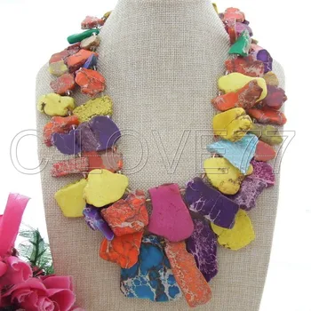 

21" 2Strands Multi Color Sea Sediment emperor stone Necklace free +shippment