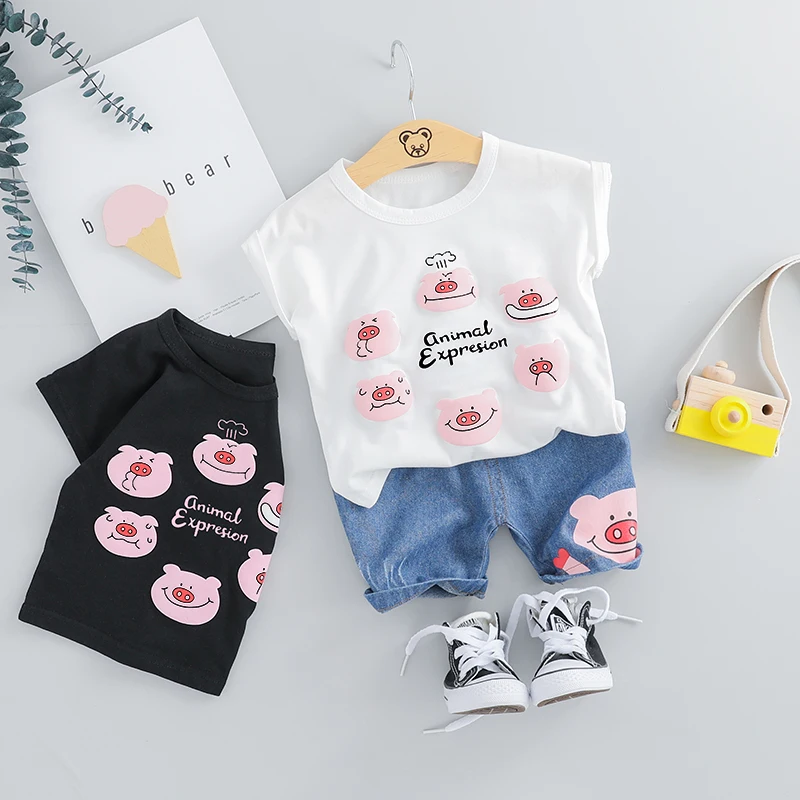 

2019 Summer Baby Boys Short Clothing Sets Infant Toddler Clothes Suits Cartoon Pig T Shirt Shorts Kids Children Casual Suit