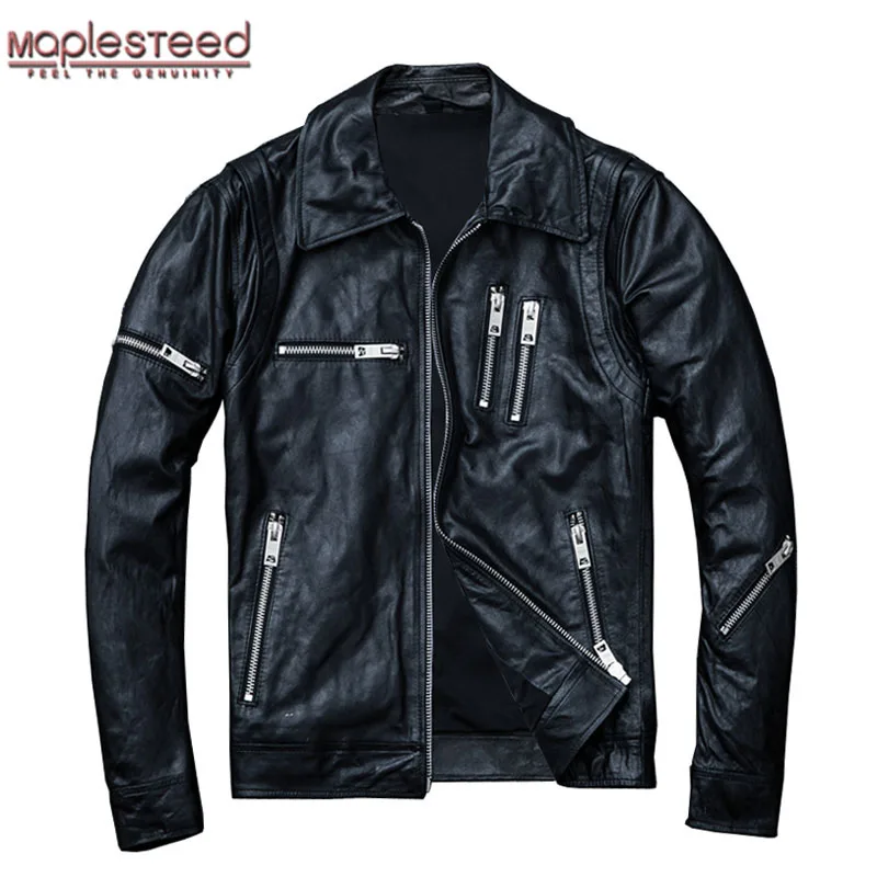 

MAPLESTEED 100% Natural Sheepskin Tanned Leather Jacket Men Skin Jacket Moto Biker Coat Soft Black Mens Leather Coat Autumn M005