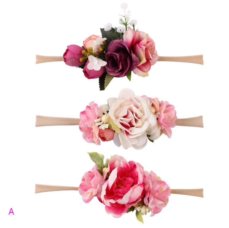 PUDCOCO 3 шт. Kinder Baby Hochzeit Blume Haar Girlande Stirnband Blumenkranz Fotografie фестиваль эластичная Цветочная повязка на голову - Цвет: A