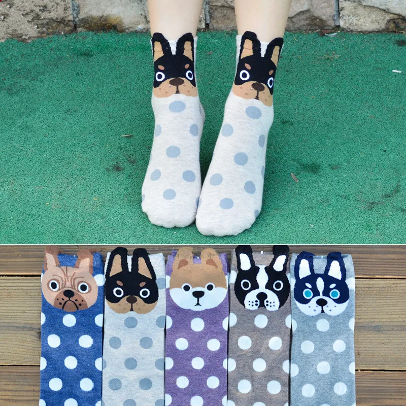 1 пара забавных женских носков Harajuku с рисунком собаки из мультфильма осень и зима