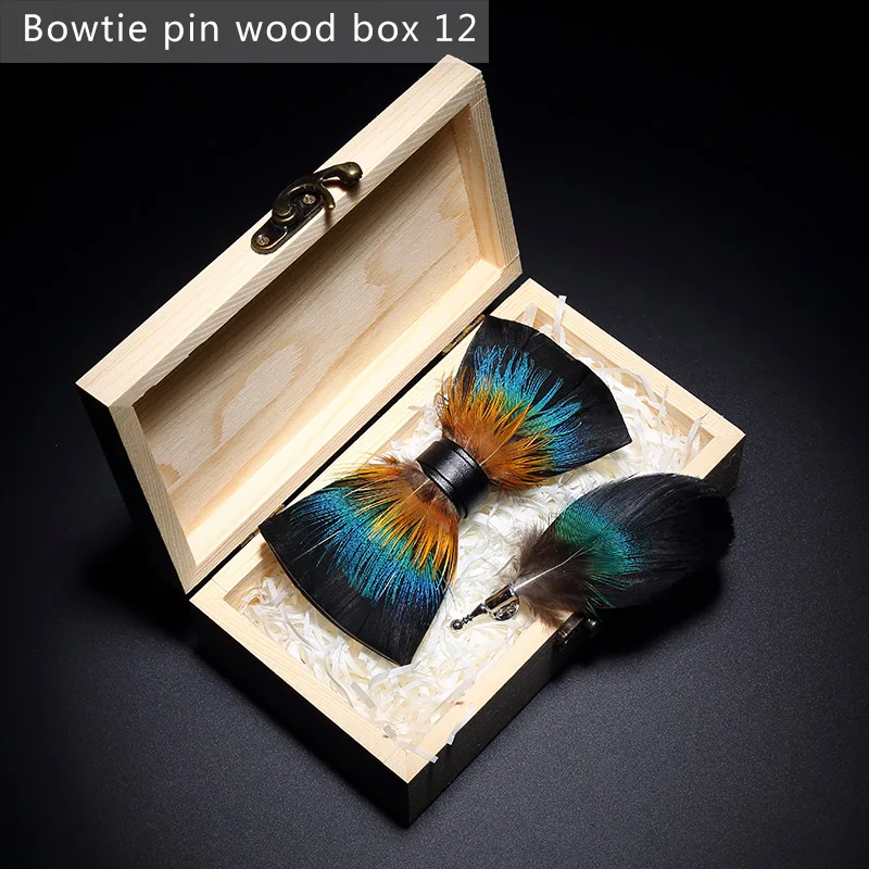 Bowtie pin woodbox12 JEMYGINS, дизайн, галстук-бабочка, перо, бант, изысканная ручная работа, Мужская брошь для галстука-бабочки, деревянная булавка, подарочный набор, Свадебная вечеринка - Цвет: Bowtie pin woodbox12