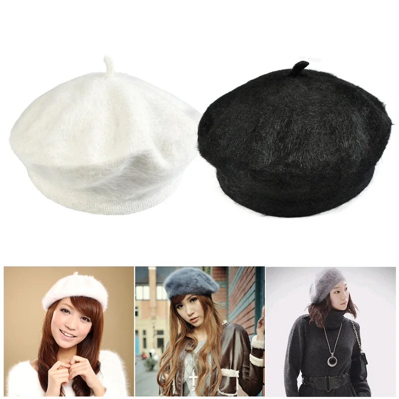 

Ladies Solid Color Beret Fluffy Simple Chic Small Round Female Cap for Autumn TT@88