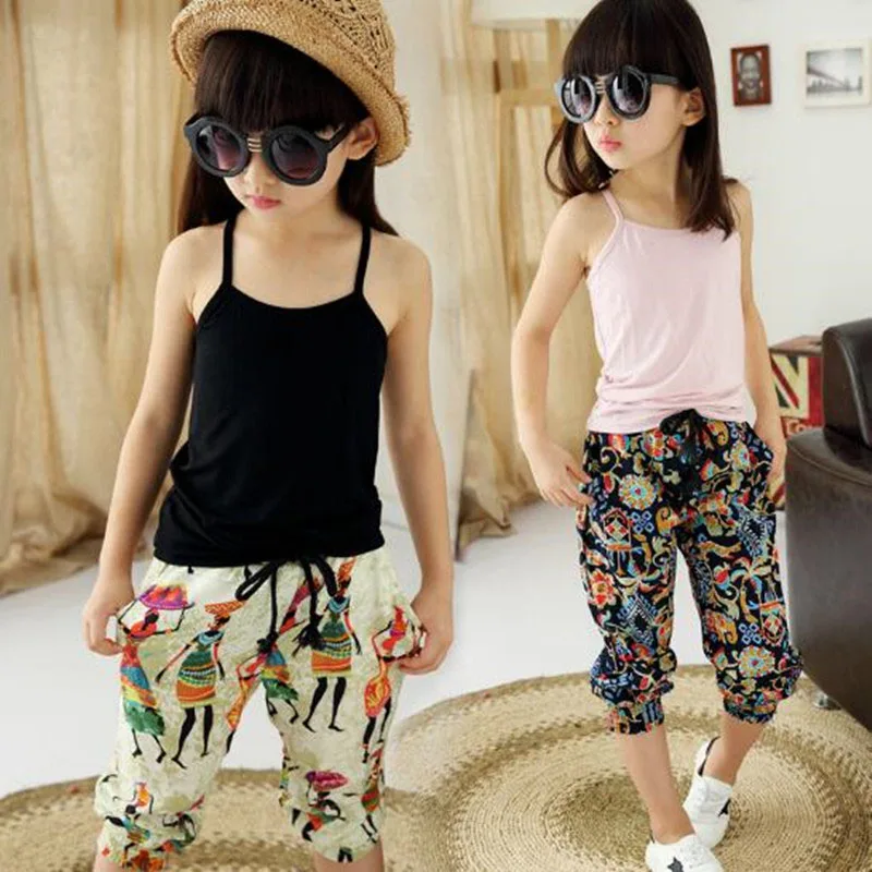 

Summer 13 year old girl wearing 2017 children's suit vest + print flower pants 2Pcs baby clothing fashion children's clothing 5