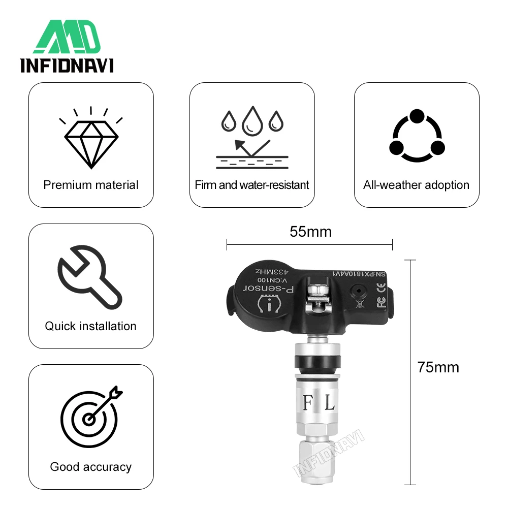 Автомобильная система контроля давления в шинах TPMS для Android радиоплеера 433 92 МГц