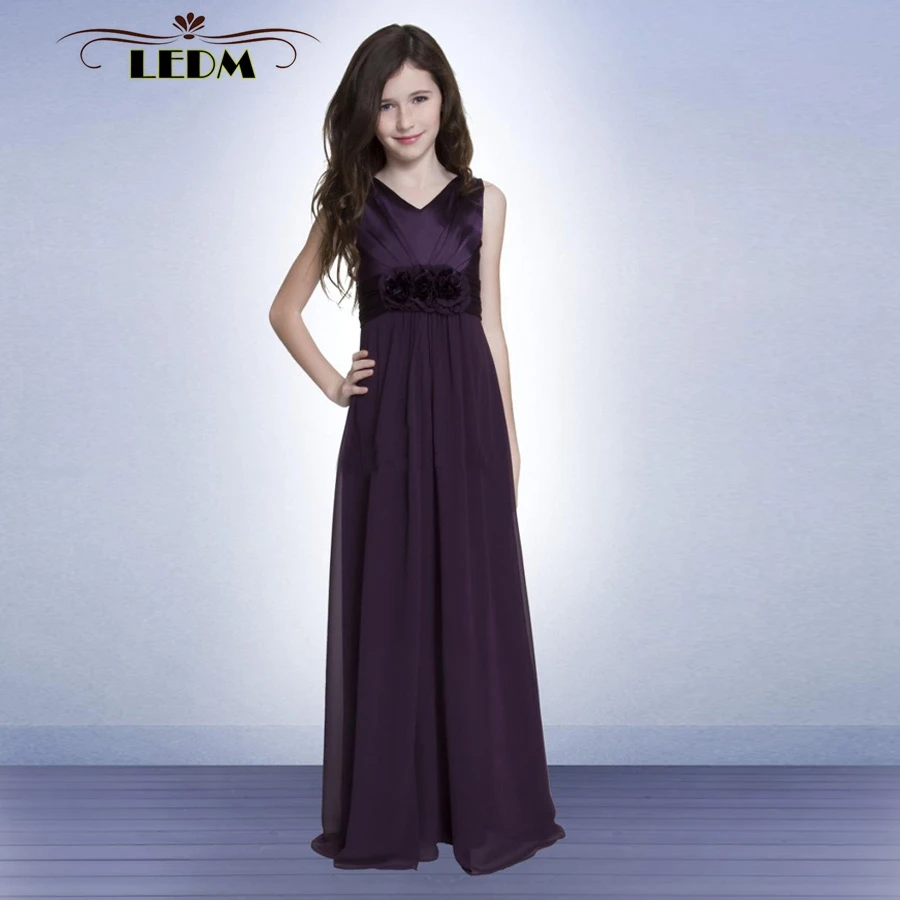 

Flower girl dress 2019 chiffon A Line Floor-Length purple elegant cheap first communion dresses spot kids evening gowns