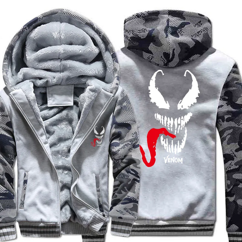 

2019 Winter Spring New Arrival Zipped Venom Jacket Harajuku Tracksuit Winter Fleece Brand Thick Sweatshirt Camouflage Hoodies