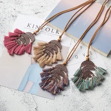 Cadena de cuerda de cuero de aleación antigua Vintage declaración borla colgante collar suéter con gargantilla cadena para mujer ropa joyería(China)