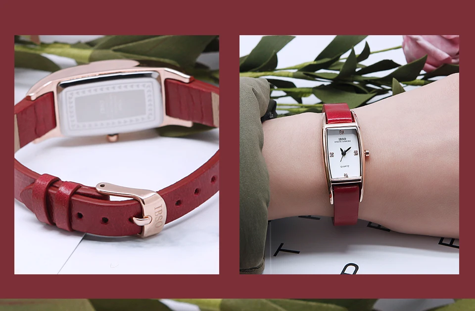 IBSO женские часы брендовые кварцевые часы с ремешком из натуральной кожи женские вечерние часы с кристаллами