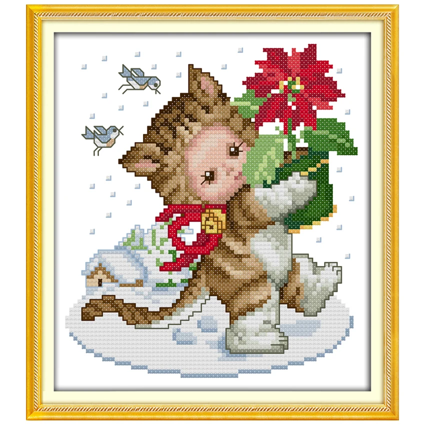 

Christmas Cat Patterns Counted 11CT 14CT Unfinished Cross Stitch wholesale Chinese Cross Stitch Kits for Embroidery Needlework