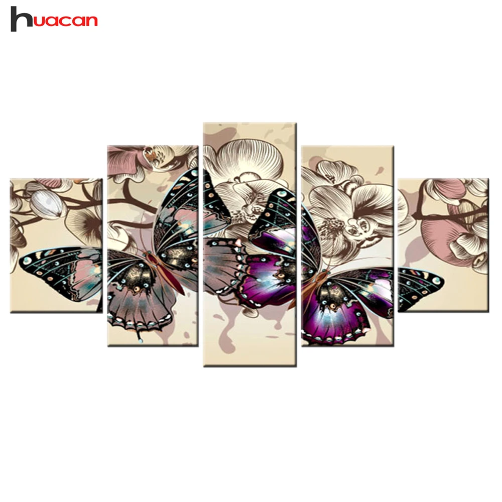 

Huacan Diamond Mosaic Butterfly Multi-picture Combination Full Square Embroidery Cross Stitch Painting Art Gift 5 pcs/set