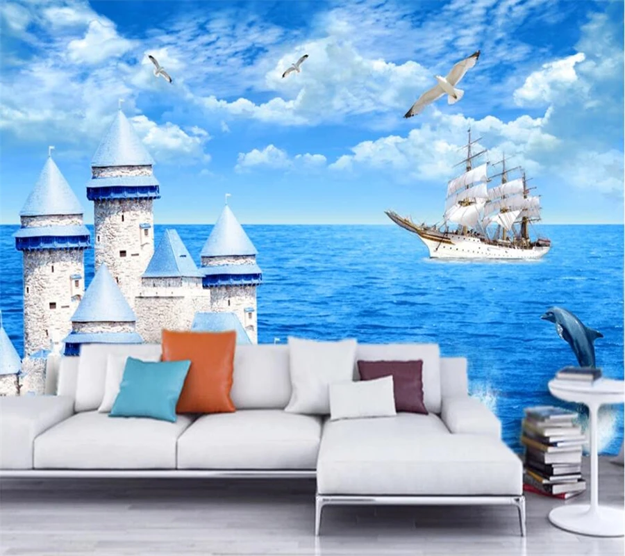 beibehang Custom wallpaper 3d mural mediterranean castle fresh TV background wall living room bedroom papel de parede | Обустройство