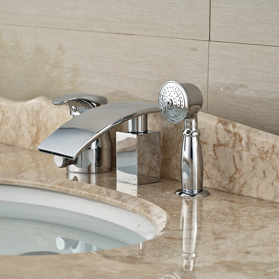 

Wholesale And Retail Promotion Modern Waterfall Bathroom Tub Faucet W/ Hand Shower Sprayer Diverter Mixer Tap