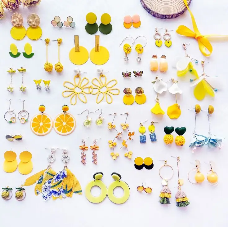 

Women stylish Yellow color drop Earrings quality fashion Jewelry elegant lovely modern all-match delicate noble drop Earrings