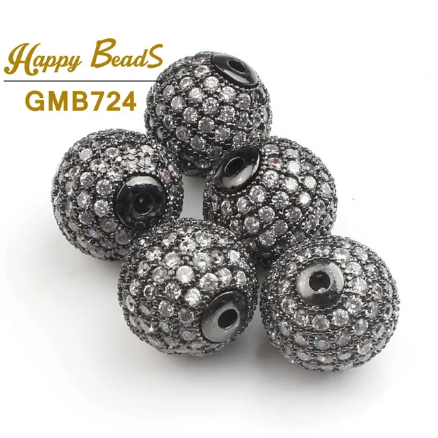 3pcs/lot Round Ball CZ Beads Metal Brass Micro Pave Crystal Zircon Space Beads For Jewelry DIY Charm Bracelet Making 4/6/8/10mm 3pcs