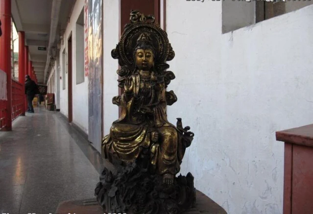 

fast shipping USPS to USA S0030 China Old Bronze Copper gild Kwan-Yin Guan Yin Bodhisattva Ride on Dragon Statue