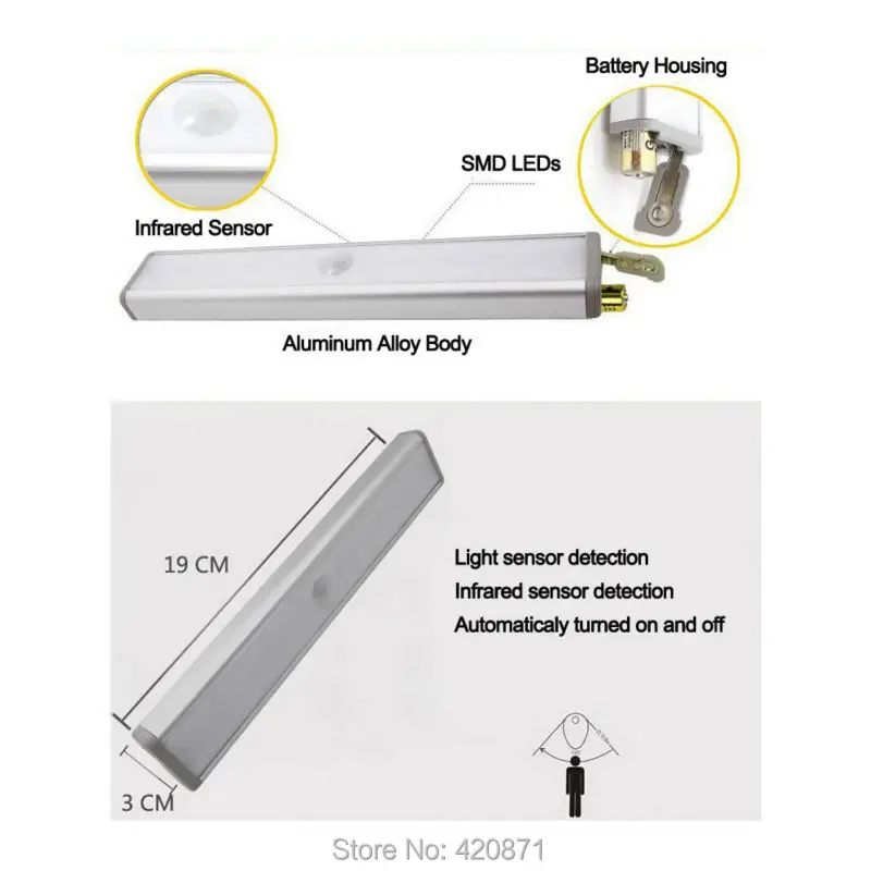 Светодиодный сенсорный светильник настенный шкаф Holloway Санузел лампа для шкафа AAA батарея управление алюминий самоклеящаяся установка для дома