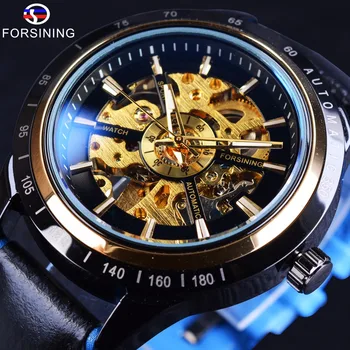 

Forsining 2017 Sport Racing Design Genuine Leather Transparent Case Male Wrist Watch Men Watch Top Brand Luxury Automatic Watch