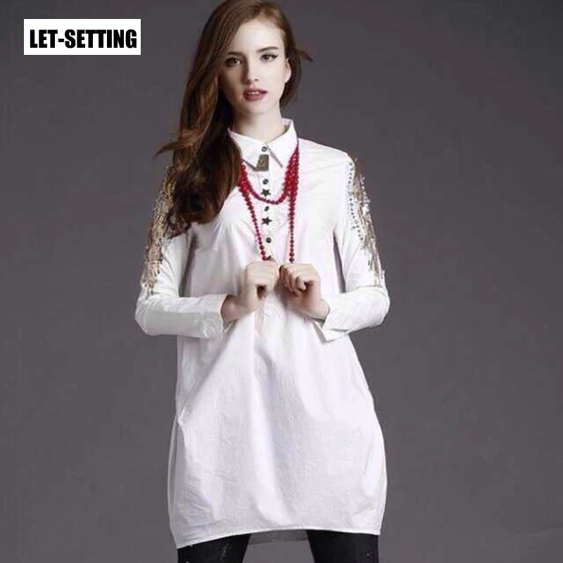 

White new fashion Spring women collar beading Summer dress LET-SETTING