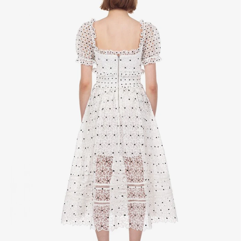 New Summer Dress Women Short Sleeve Hollow Out Patchwork Elegant Slim Lace Dresses Office Work Ladies Long Dress Vestidos
