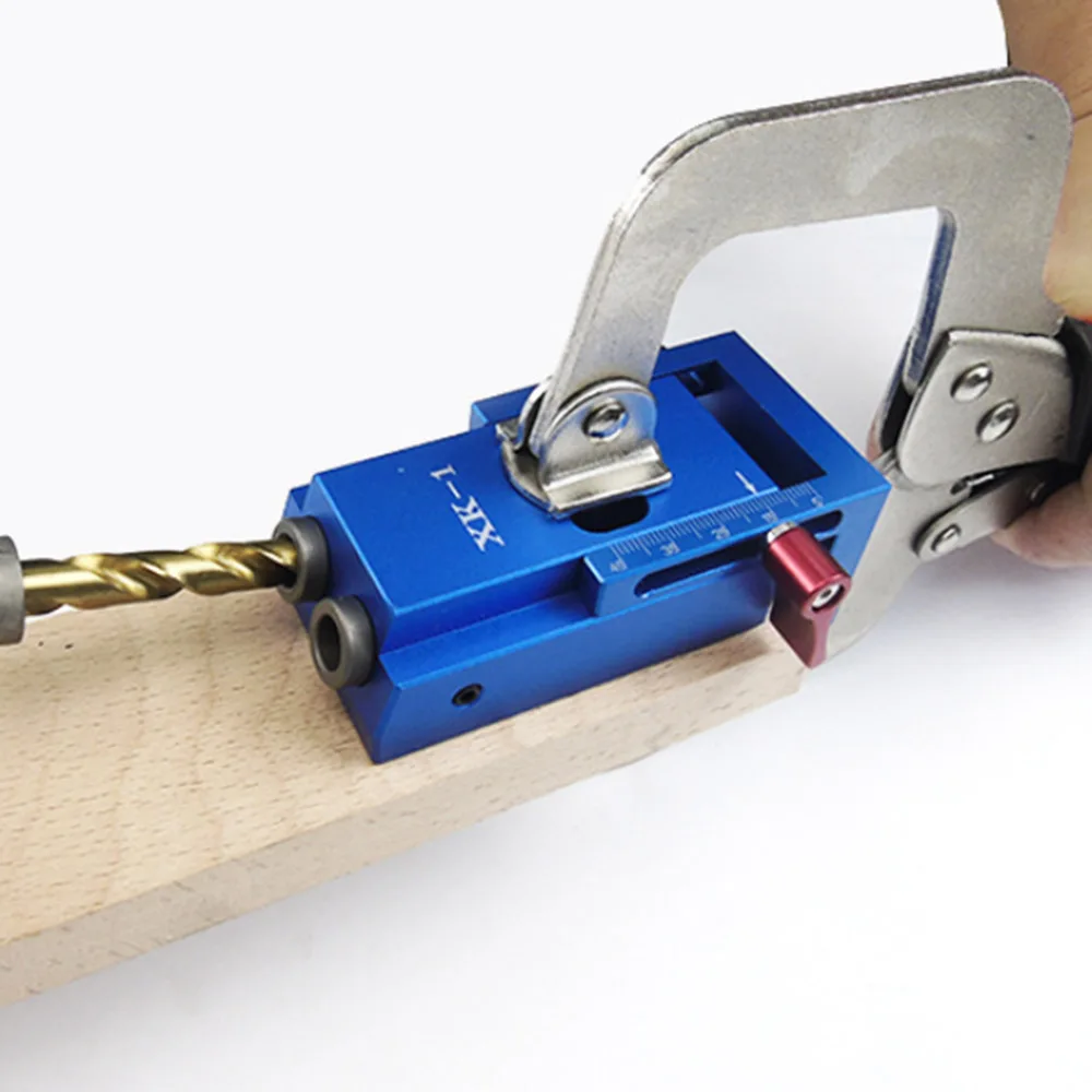 herramienta de trabajo de madera Plantilla de orificio de bolsillo con abrazadera de palanca y broca escalonada,anodizado acabado para mayor durabilidad Juego de gu/ía de taladro de agujero azul