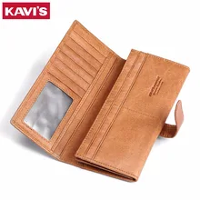 KAVIS Genuine Leather Men Wallet Fashion Purse With Card Holder Vintage Long Wallet Clutch Wrist Bag Hasp Organizer Women Walet