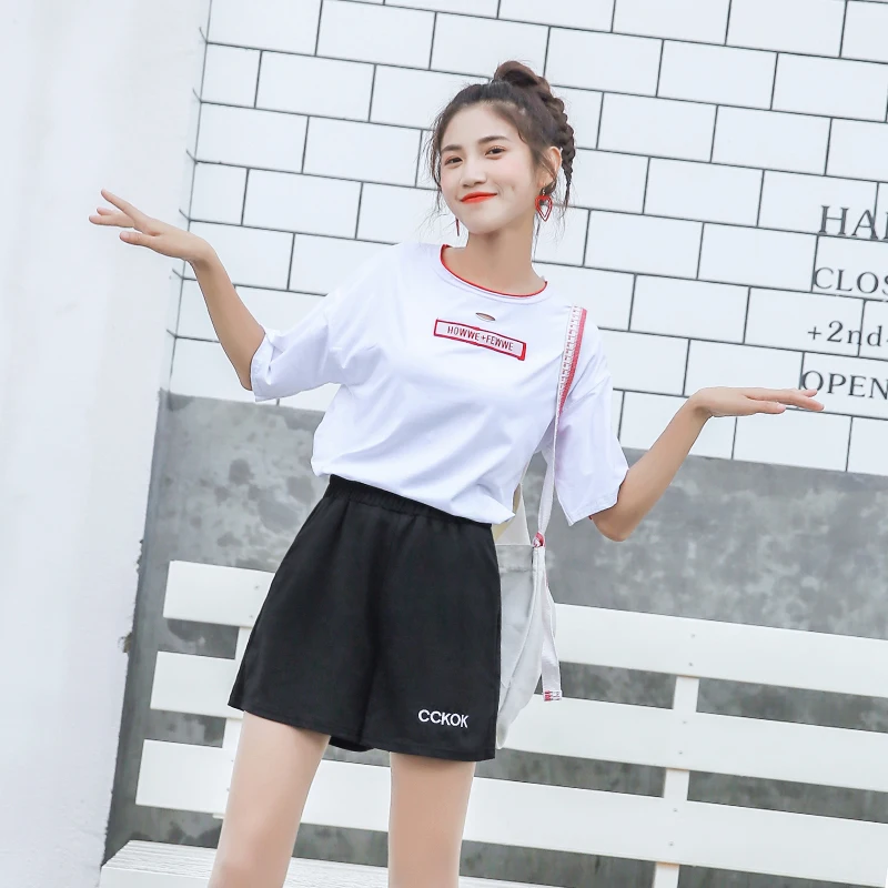Buy Kpop Harajuku Black Broad Leg Shorts Female Summer