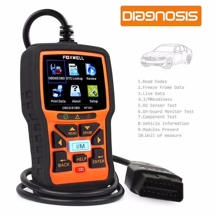 Считыватель кодов Foxwell NT301 CAN OBDII/EOBD поддержка нескольких языков|Считыватели и