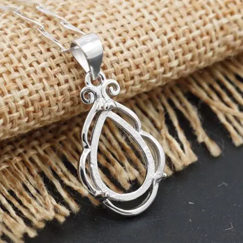 

Sterling 925 Silver 9x12MM Pear Cabochon Semi Mount Pendant for Amber Agate Setting 20pcs/lot Christmas Valentine's day Gift