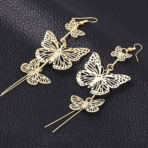 Women Punk Gold Silver Color Long Dangle Drop Butterfly Earrings Hook Eardrops | Украшения и аксессуары