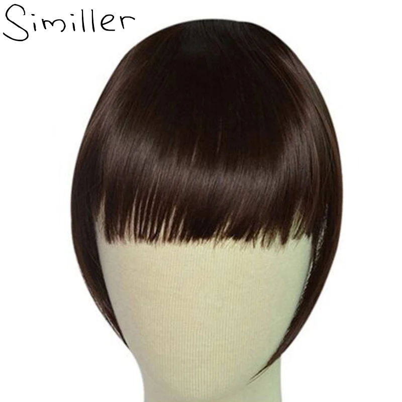 Us 2 9 25 Off Similler Black Short Front Blunt Bangs Clip In Bang Fringe Hair Extensions Straight Synthetic Hairpiece 34 Colors In Synthetic Bangs