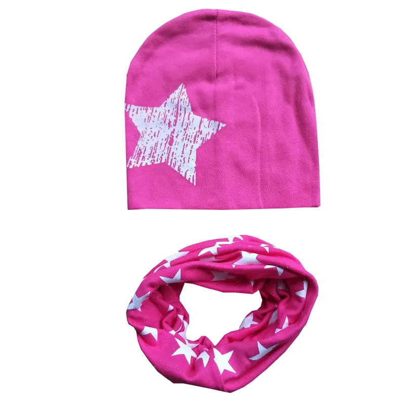 Весенние хлопковые детские наборы шарф шапка с принтом звезды для маленьких мальчиков девочек шляпа осень-зима вязаный крючком Детские
