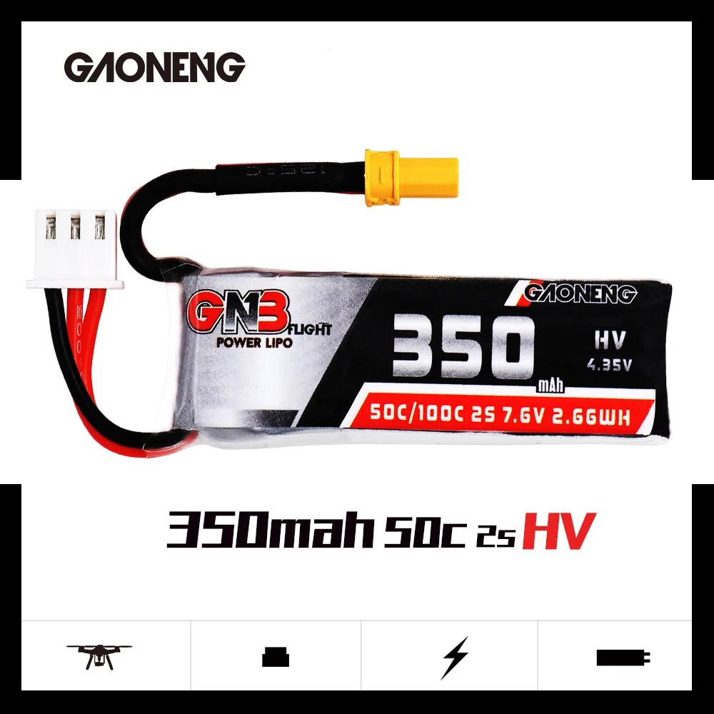 2 шт Gaoneng GNB 350mah 7,6 V 50C/100C HV Lipo батарея с XT30 разъем для BETAFPV Beta75X 2S Beta65X 2S крошечные дроны Whoop