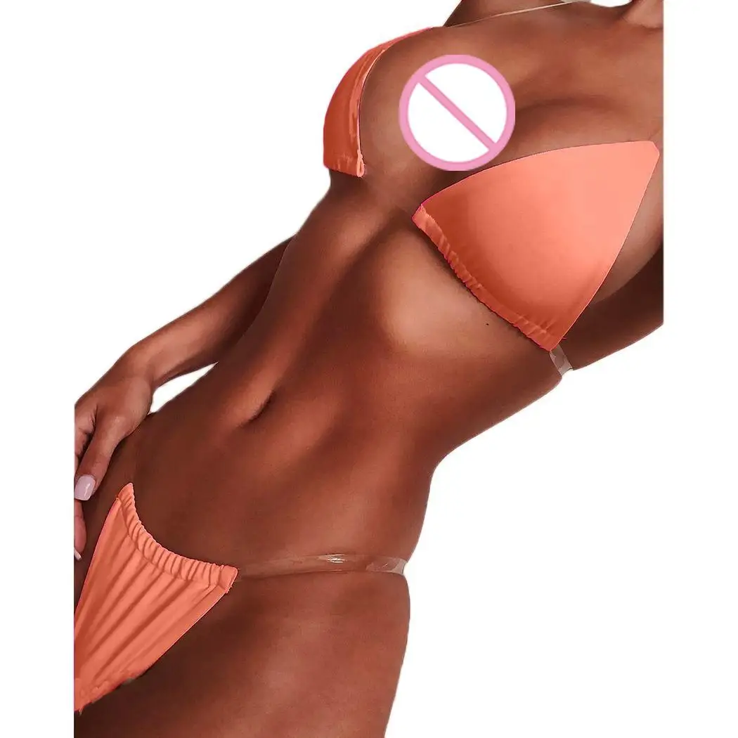 

Women Summer Sexy Swimsuit Bikini Bathing Set Beachwear Regular fit, Invisible Straps Solid Swimwear Elastic