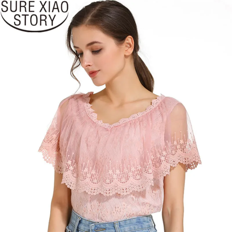 Women Tops and Blouses Summer Lace Blouse Shirt Fashion Women Blouses New 2019 Short Sleeve Lace Top Blusa Feminina 0788 30