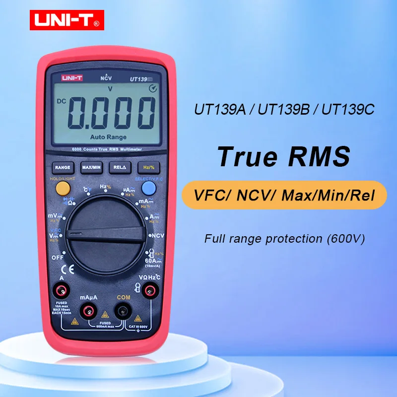 UNI-T Цифровой мультиметр UT139A UT139B UT139C True RMS метр Ручной тестер 6000 Счетчик Вольтметр измеритель температуры