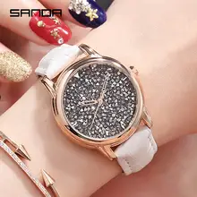 С шипами с черным бриллиантом Reloj Mujer женский кожаный браслет для часов корпус из сплава Модные женские кварцевые часы женские часы