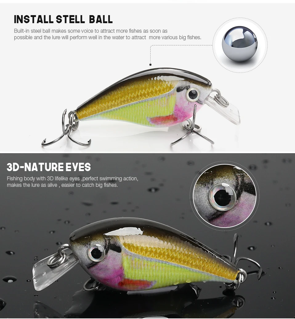 VTAVTA 1 PC Fishing Lure Crankbait Plastic lure Minnow Wobbler 6.34g 5cm artificial fishing lure Lifelike hard lure bait