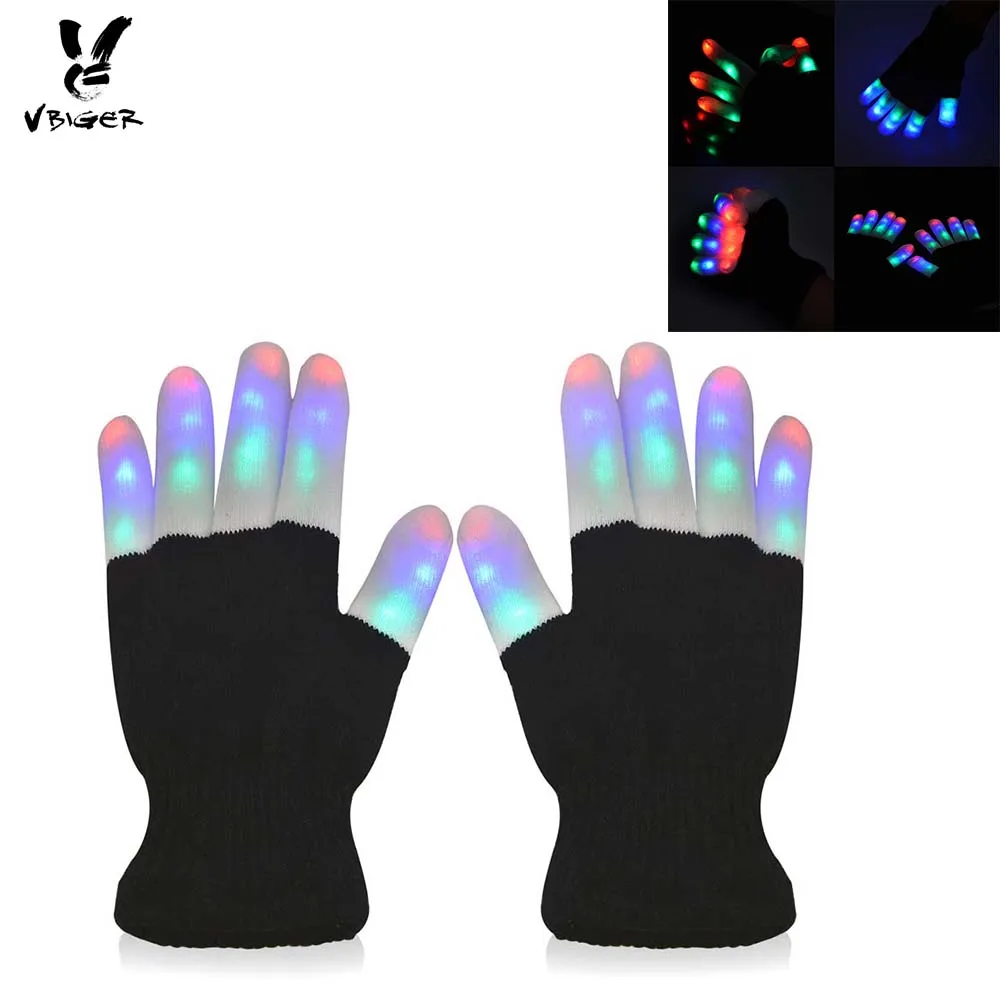 Vbiger LED Novelty Gloves Full finger Luminous Gloves Funny RGB LED 7