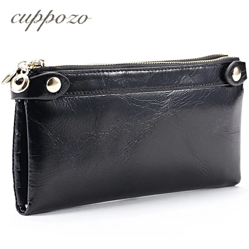 

Cuppozo Genuine Leather Long Double Zipper The First Layer Of Wax Leather Woman Retro Wallet Card Holders Fashion Female Purse