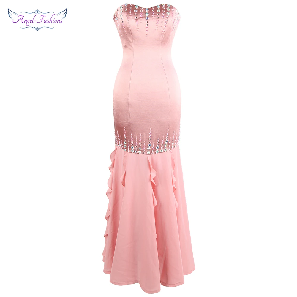 Женское вечернее платье Angel fashions длинное формальное без бретелек с бусинами и
