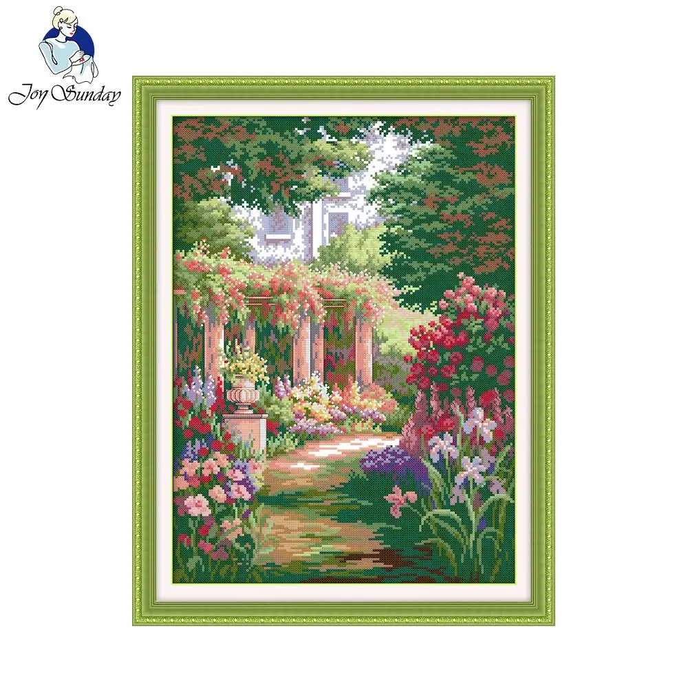 

Joy Sunday DIY Cross Stitch Kits Sets Handmade Needlework Chinese Embroidery Romantic Backyard Garden Patterns Cross-Stitching