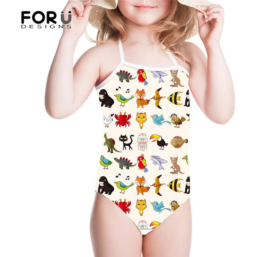 

FORUDESIGNS Cartoon Animal Cat Dog Printing Girls One Piece Swimsuit Children Swimwear Bandage Swimming Suit for Baby Toddler