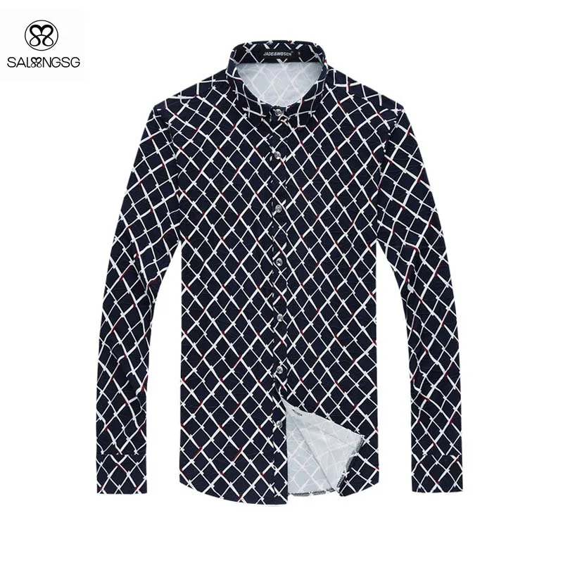 Big Size Mens Dress Shirts Plaid Shirt Men 6XL Luxury Men's Clothing